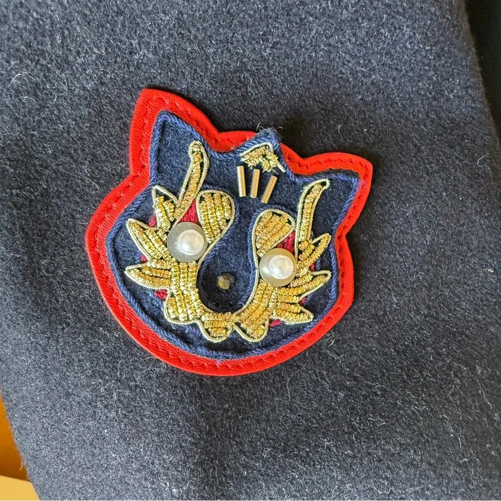 Coach 1941 Naval Officer Double Breasted Navy Wool Pea Coat with jeweled patches - Picture 8 of 10